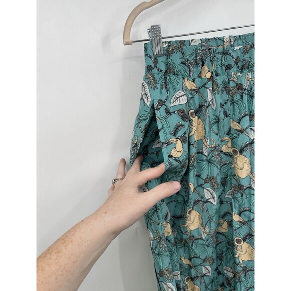 Roller Rabbit Pants Women S Blue Bird Monkey Wildlife Forest Wide Leg Tropical - Picture 7 of 7
